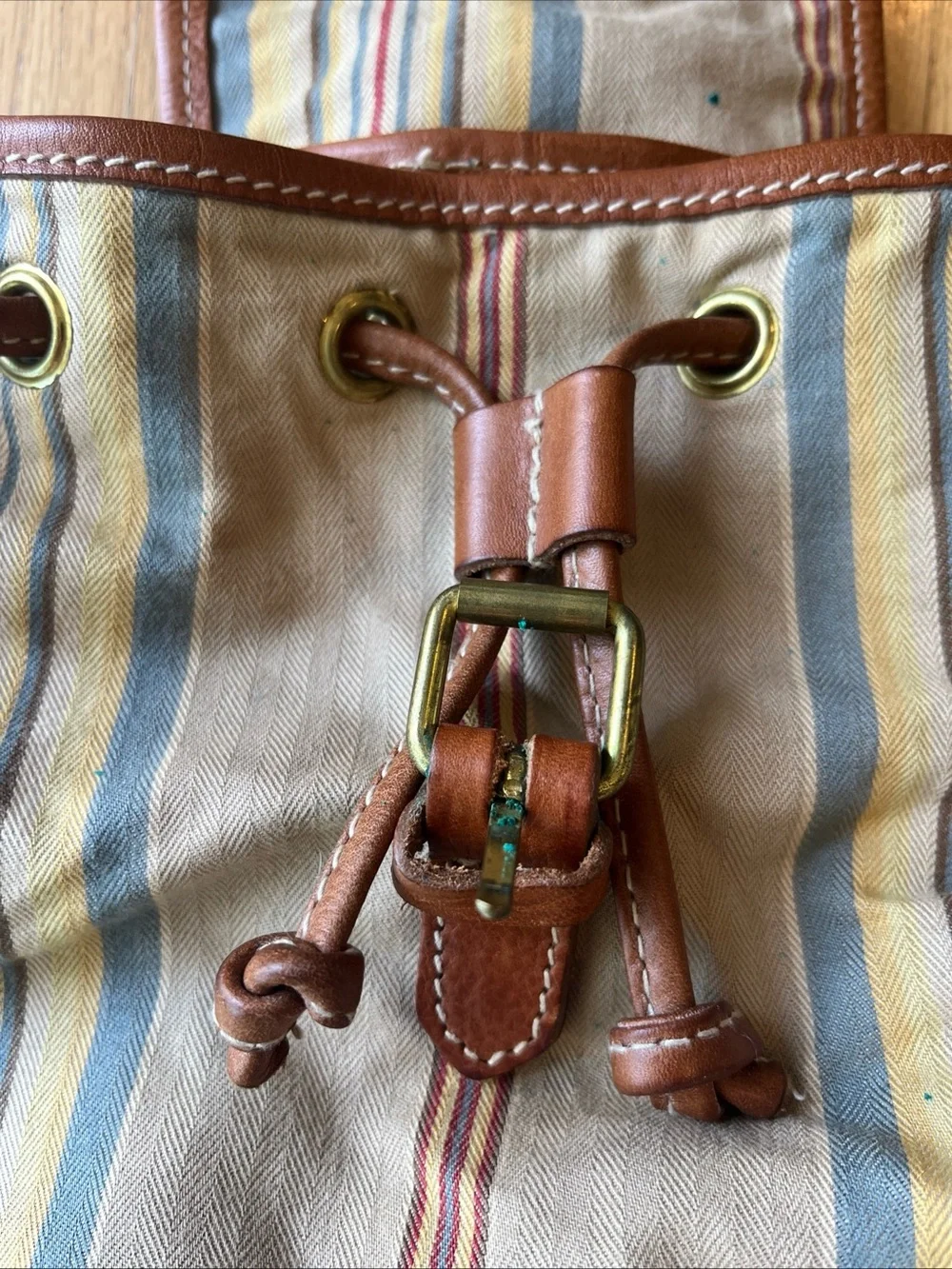 Vintage Polo Ralph Lauren Backpack Drawstring Striped Distressed Faded Look